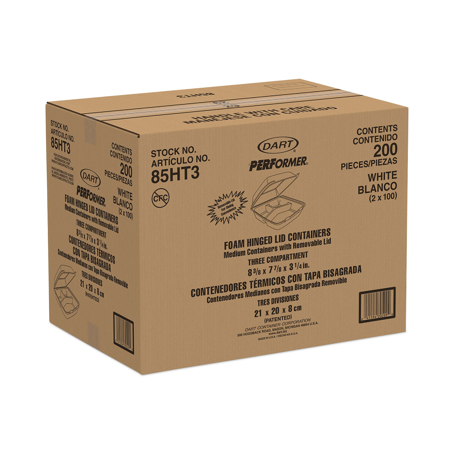 Dart 205HT2, 9x6x3-Inch Performer White Two Compartment Foam Container With A - View #10