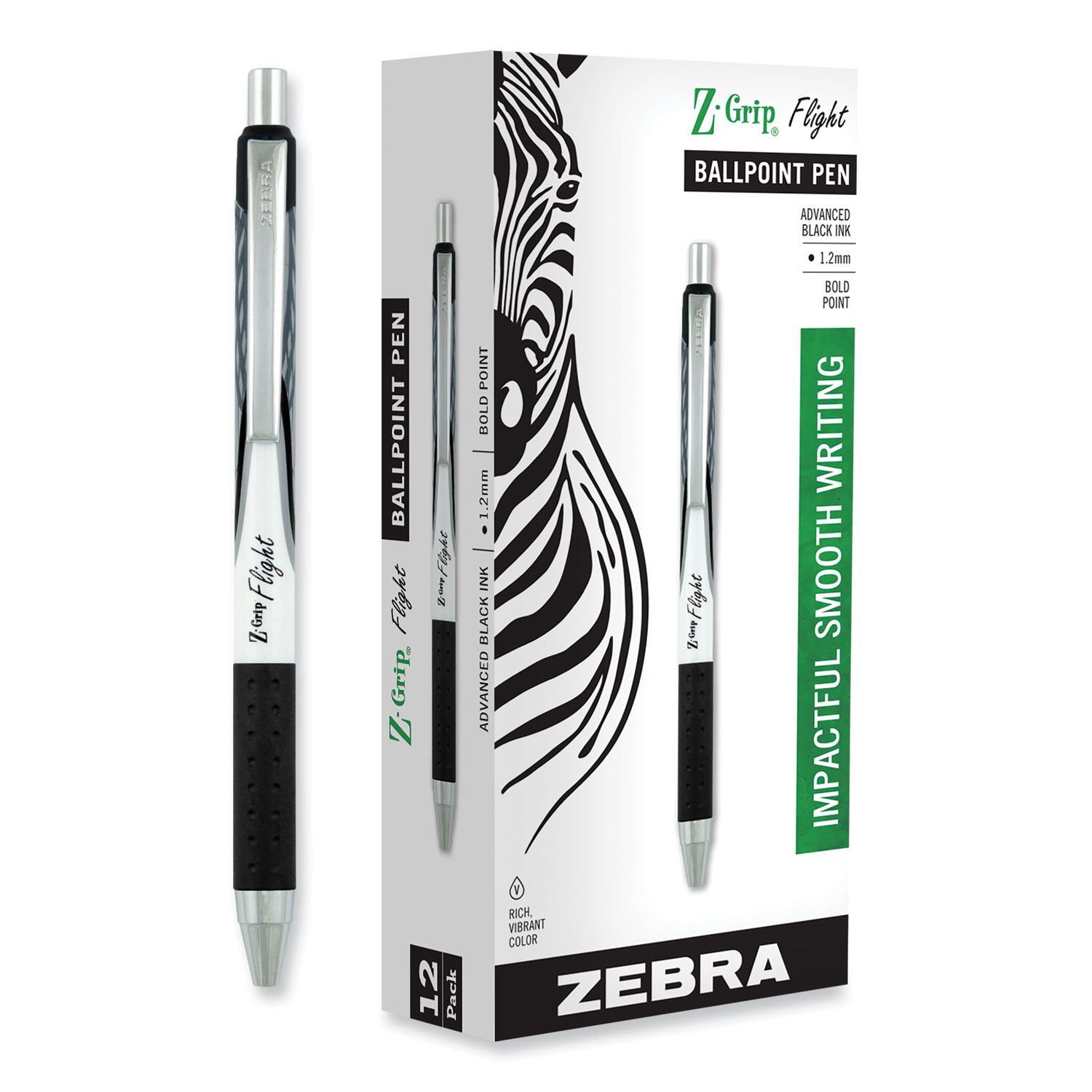 ゼンティグリス Zebra Z-Grip Flight Retractable Ballpoint Pen, 1.2mm, Black