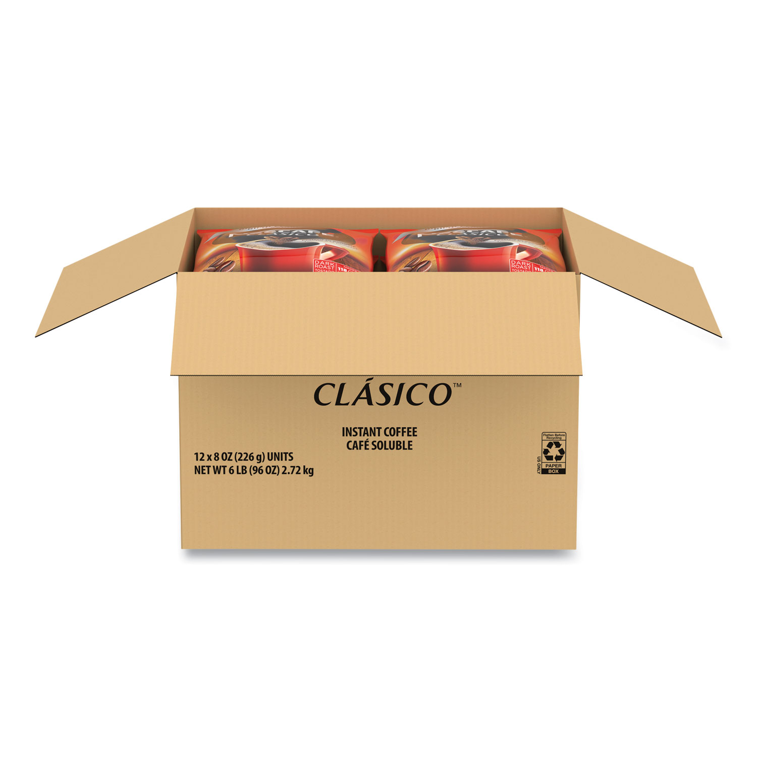 CAC Corneo Pack 1箱 Nescaf Clasico Dark Roast Instant Coffee, 8 oz, 12/Carton (70948CT