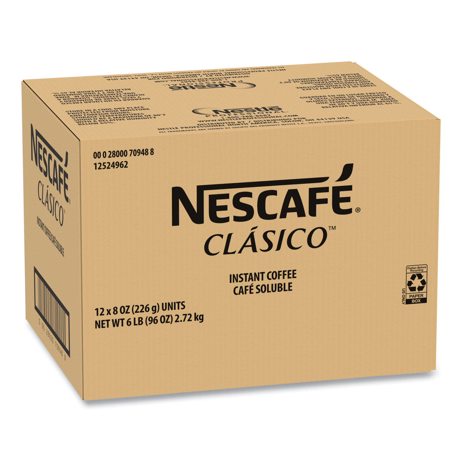 Nescaf Clasico Dark Roast Instant Coffee, 8 oz, 12/Carton (70948CT