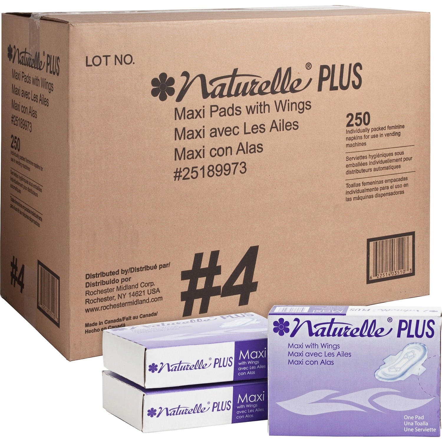 Impact Naturelle Maxi Pads Plus, #4 with Wings, 250 Individually