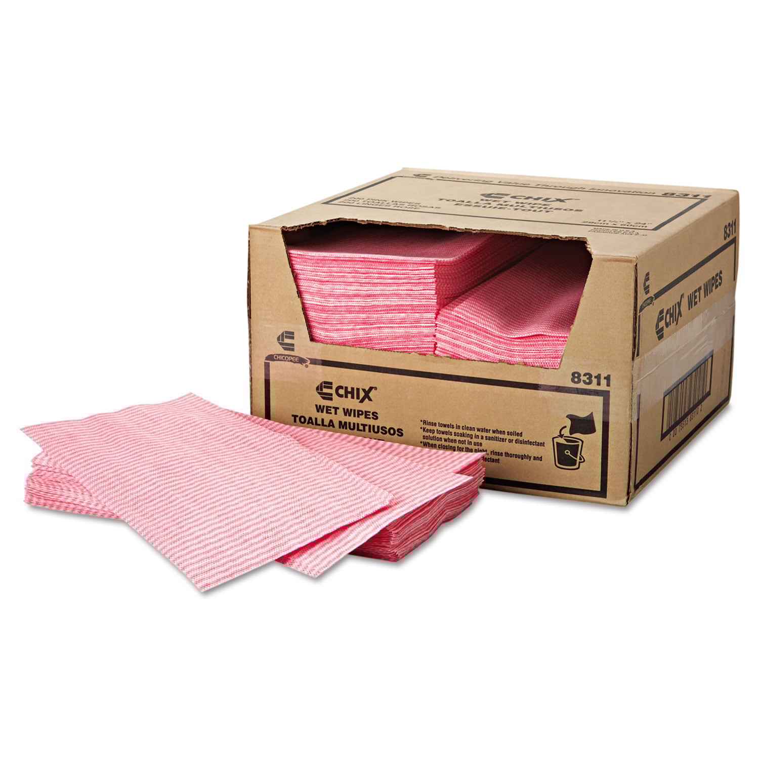 Chix Wet Wipes, 11.5 x 24, White/Pink, 200/Carton (8311