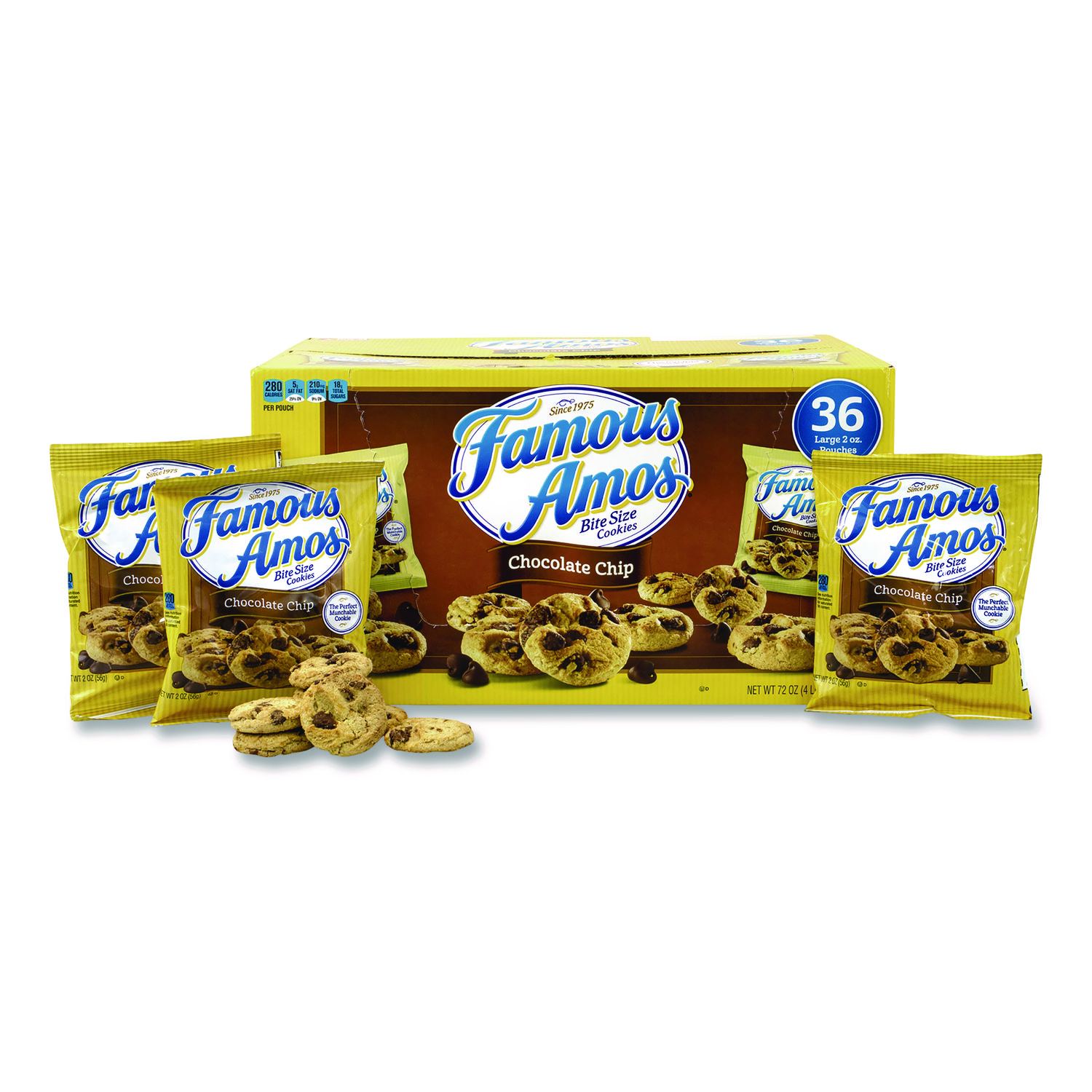 Famous Amos Cookies, Chocolate Chip, oz Bag, 36/Carton