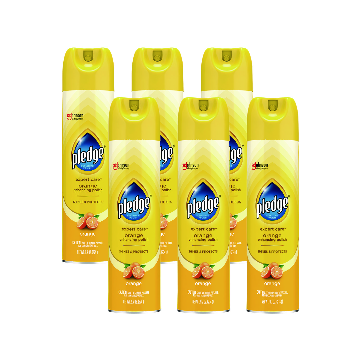 Pledge Furniture Polish, Orange, 9.7 oz Aerosol Spray, 6/Carton