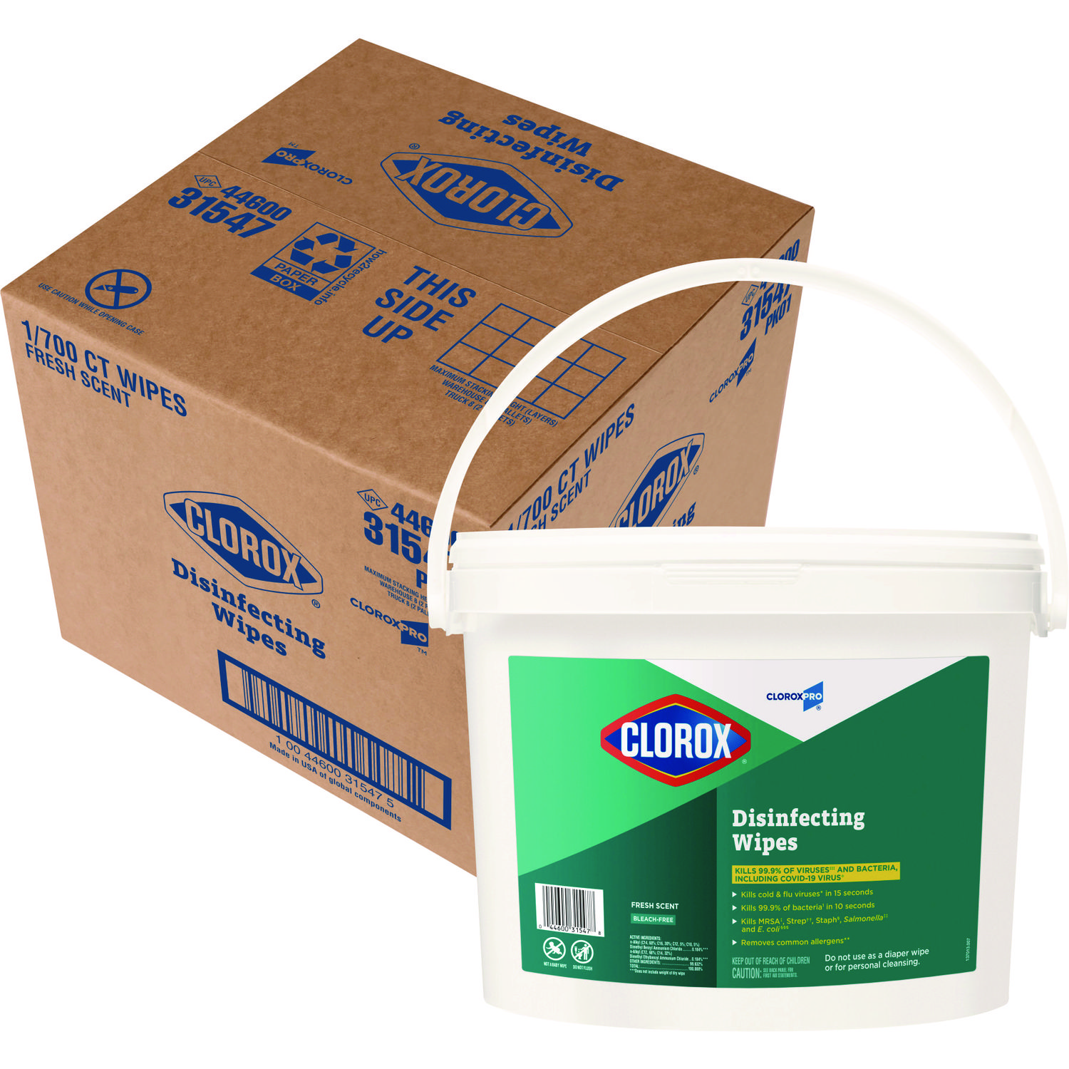 ケアプロ Clorox Disinfecting Wipes, 7 x 8, Fresh Scent, 700/Bucket (31547