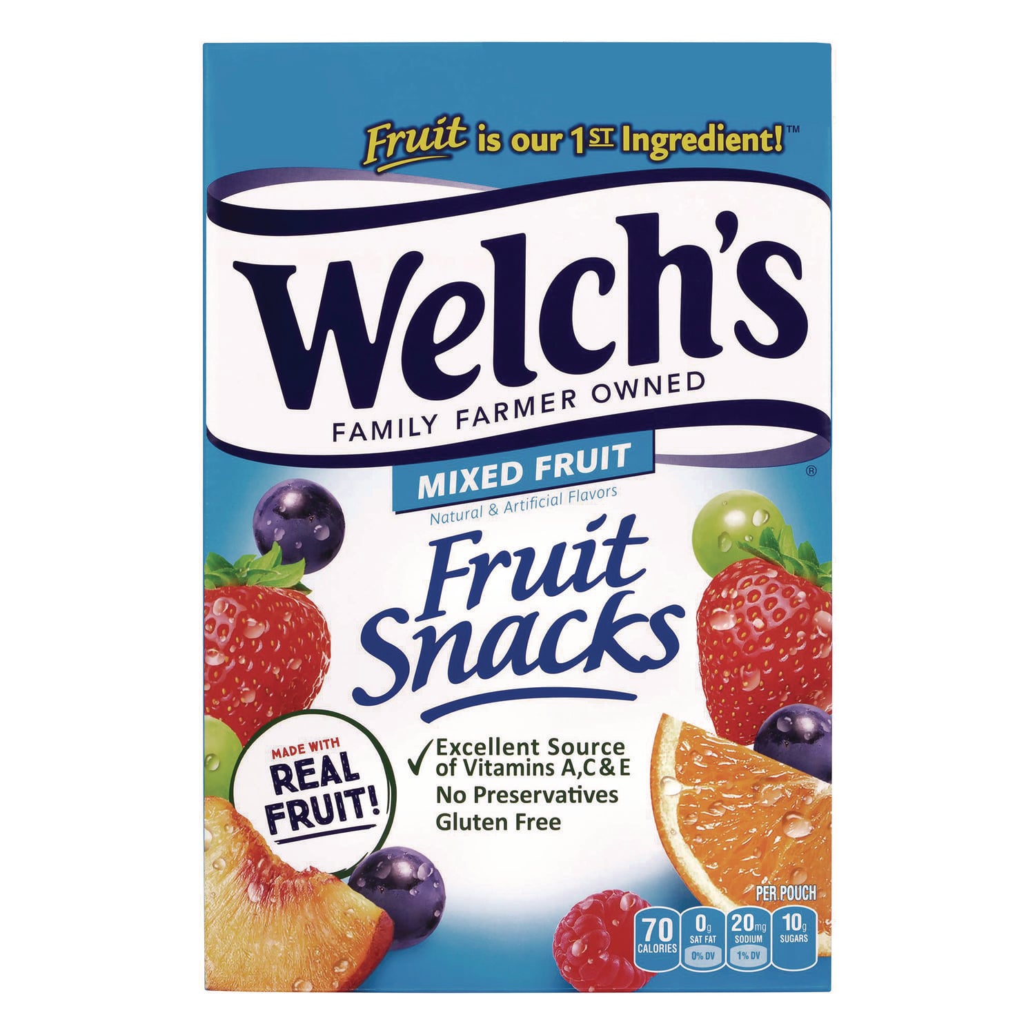Welch's Fruit Snacks, Mixed Fruit, 0.9 oz Pouch, 40/Box (PIM94068