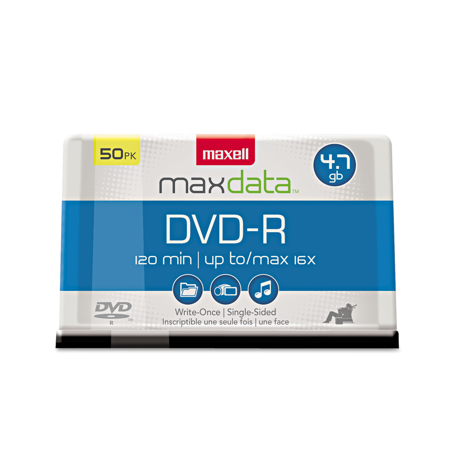 Maxell DVD-R Recordable Disc, 4.7 GB, 16x, Spindle, Gold, 50/Pack