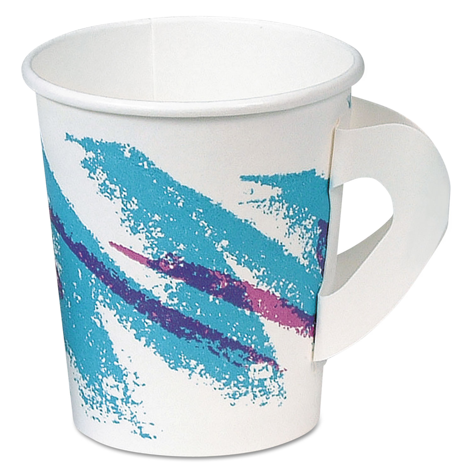 Dart Jazz Hot Paper Cups with Handles, 6oz., Polycoated, Jazz Design