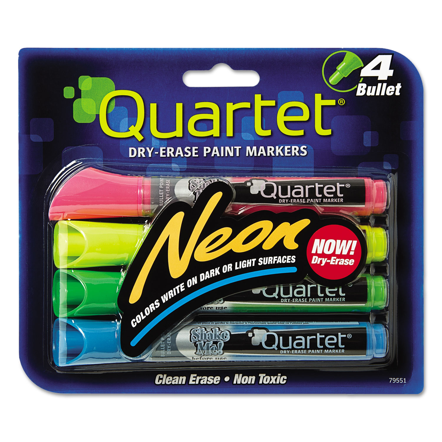 pipo　1205 Quartet Neon Dry Erase Marker Set, Broad Bullet Tip
