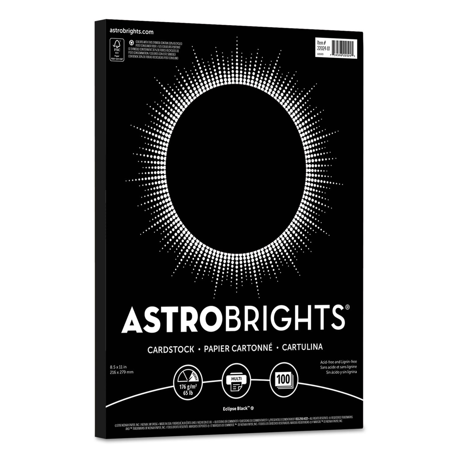 Astrobrights Color Cardstock, 65lb, 8.5 x 11, Eclipse Black, 100/Pack