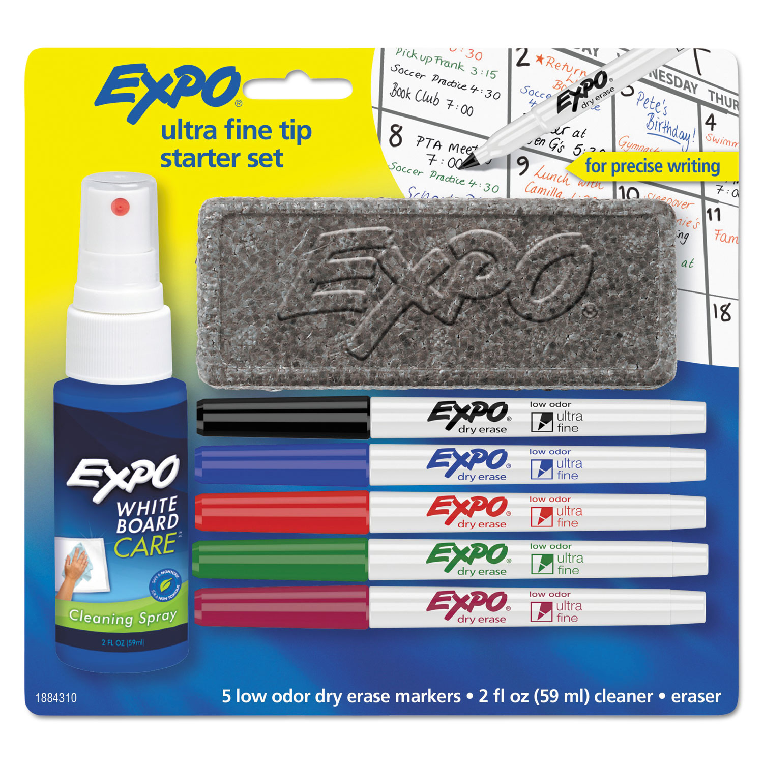 thumbnail image 2 of Expo Low-Odor Dry-Erase Marker, Eraser & Cleaner Kit, Chisel/Fine, 12-Piece Set 2 of 10