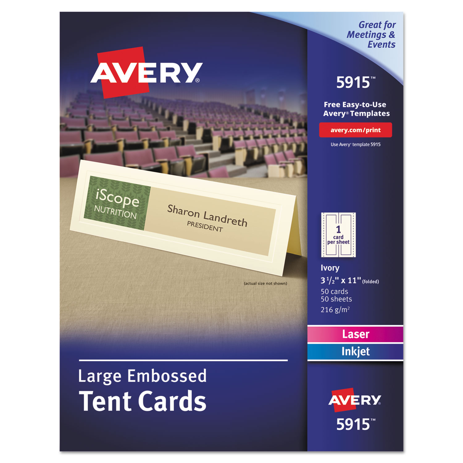 Avery Printable Tent Cards, 3.5" X 11", Ivory With Embossed Border, 50 Blank Place Cards For Laser Or Inkjet Printers (5915