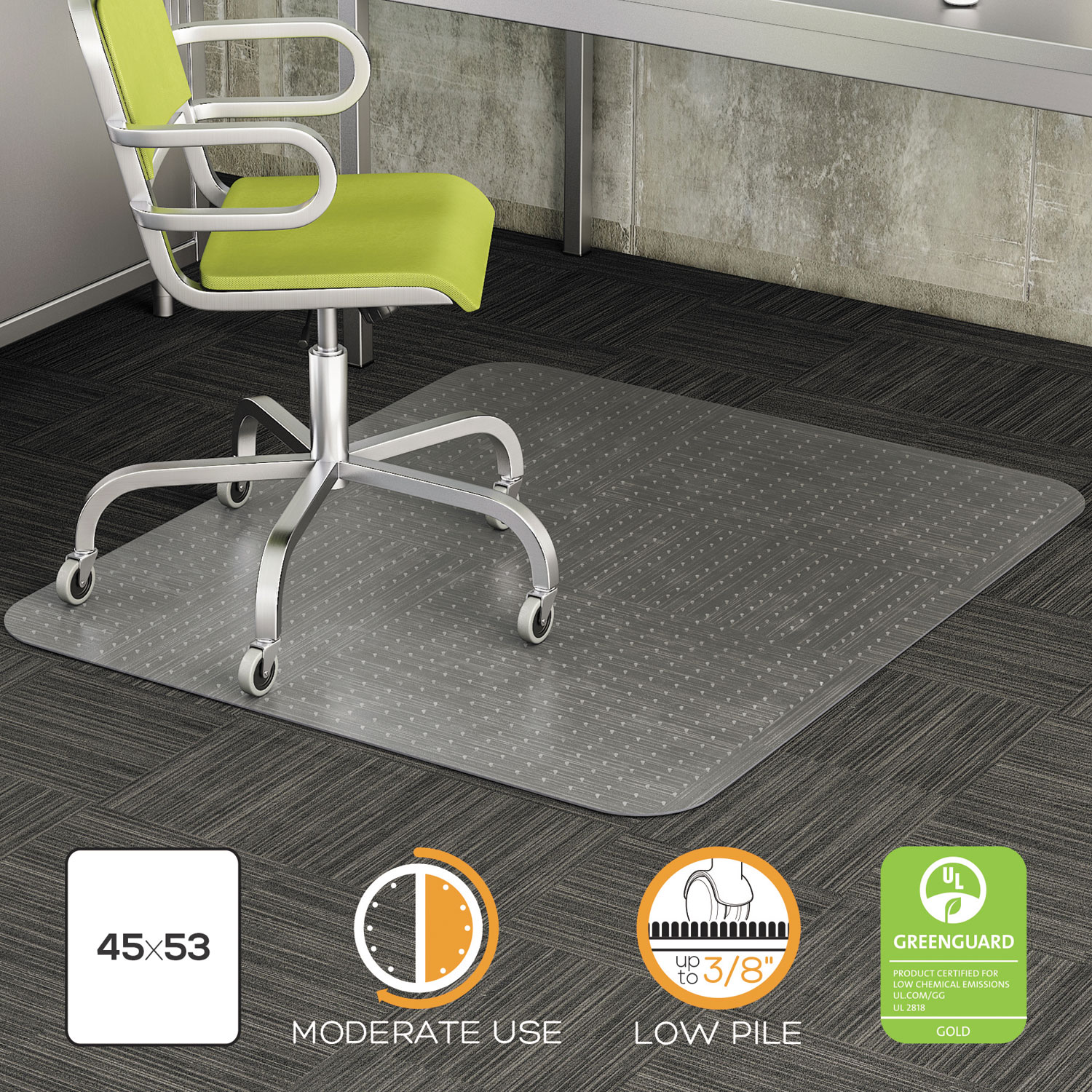 Deflecto DuraMat Moderate Use Chair Mat for Low Pile Carpet, 36 x