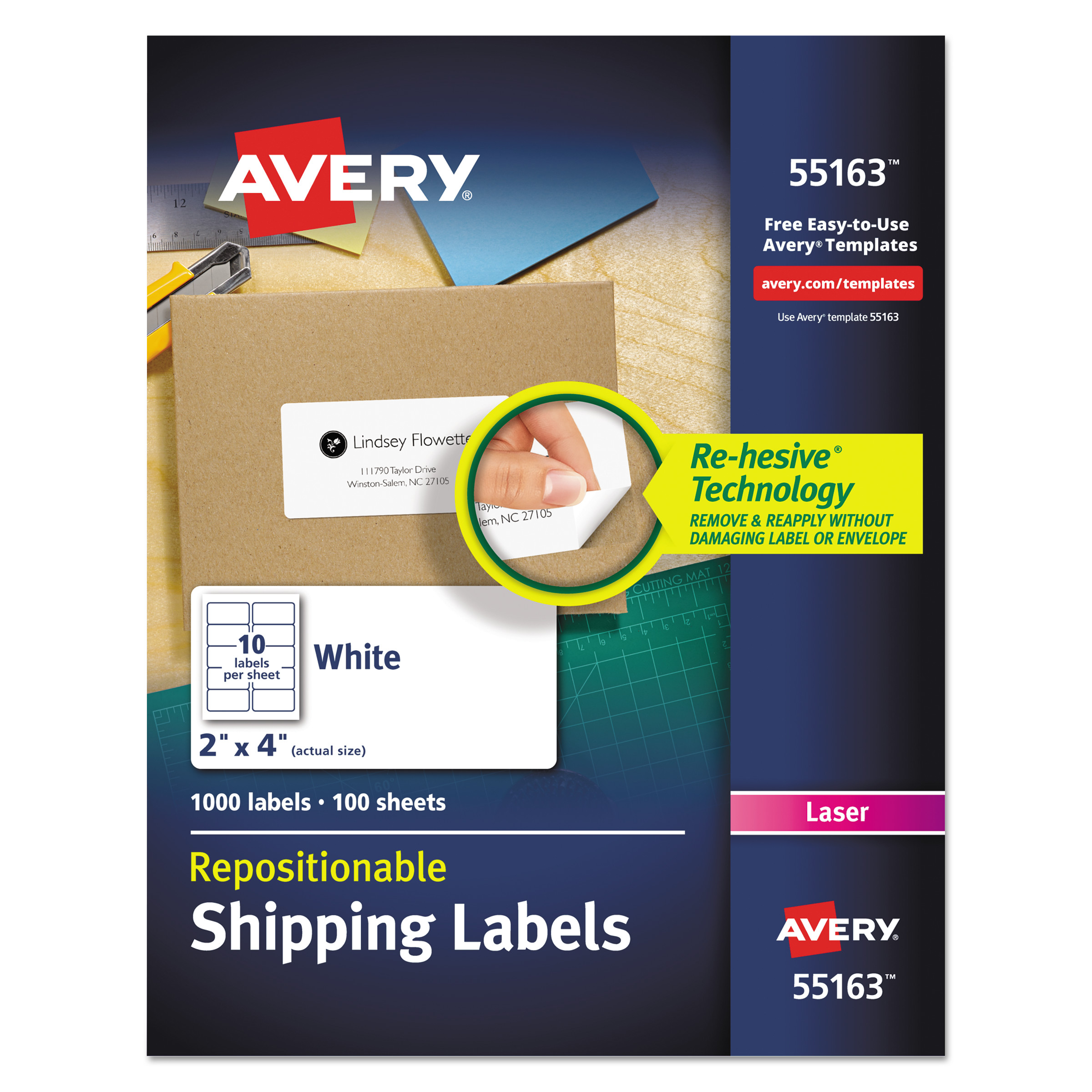 Avery Repositionable Shipping Labels w/Sure Feed, Inkjet/Laser, 2