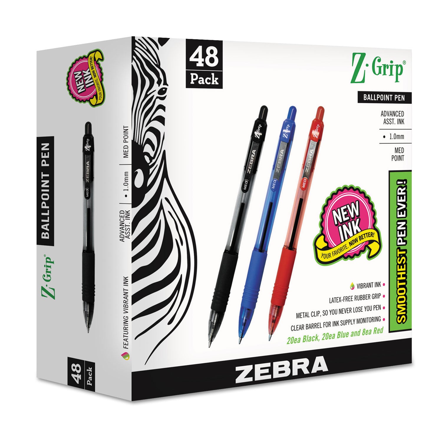 Zebra Z-Grip Retractable Ballpoint Pen, Medium 1mm, Assorted Ink