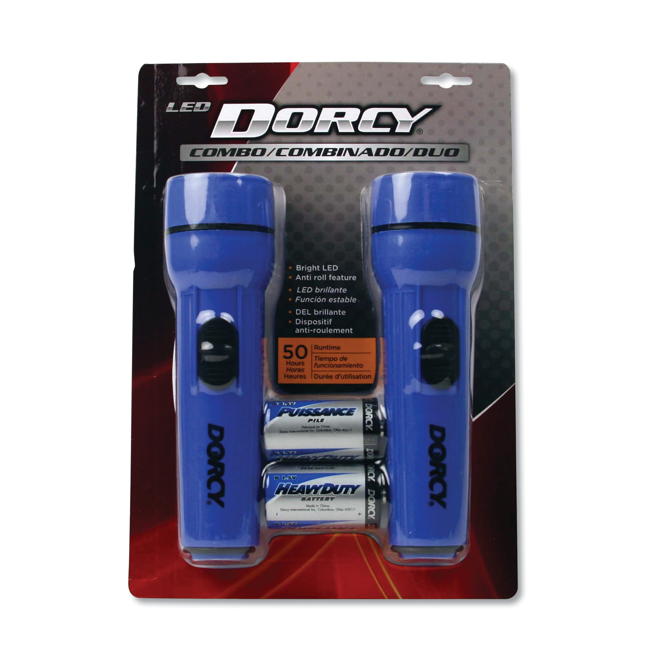 DORCY LED Flashlight Pack, 1 D Battery (Included), Blue, 2