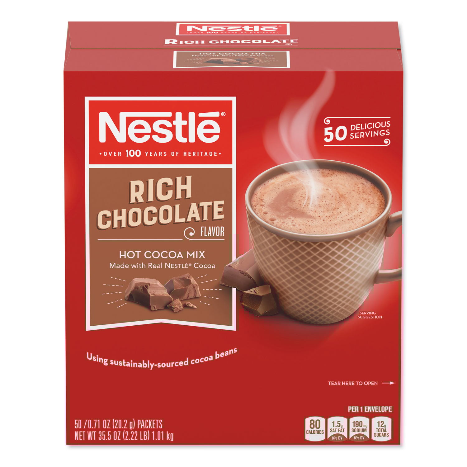 Nestle Hot Cocoa Mix, Rich Chocolate, 0.71 oz Packets, 50/Box, 6