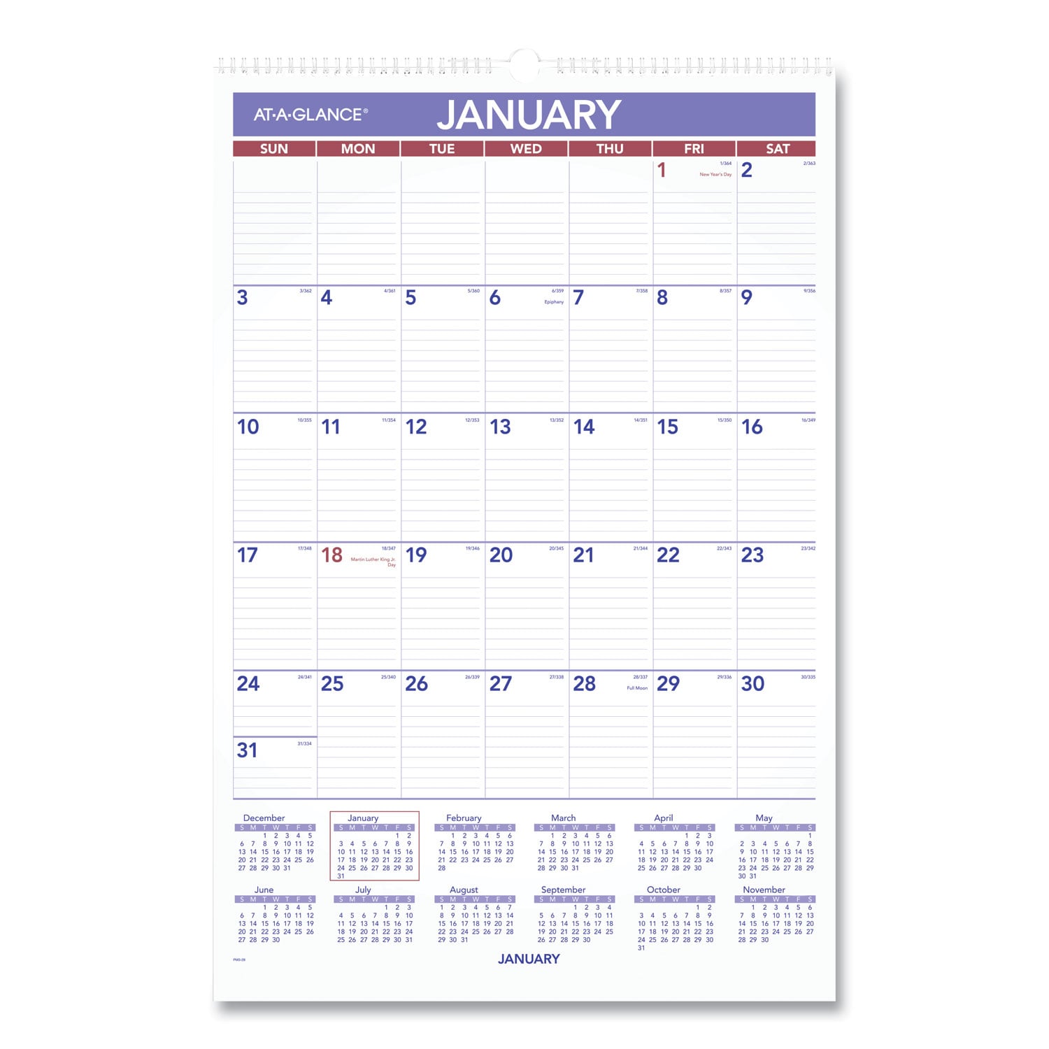 AT-A-GLANCE Monthly Wall Calendar with Ruled Daily Blocks, 15.5 x