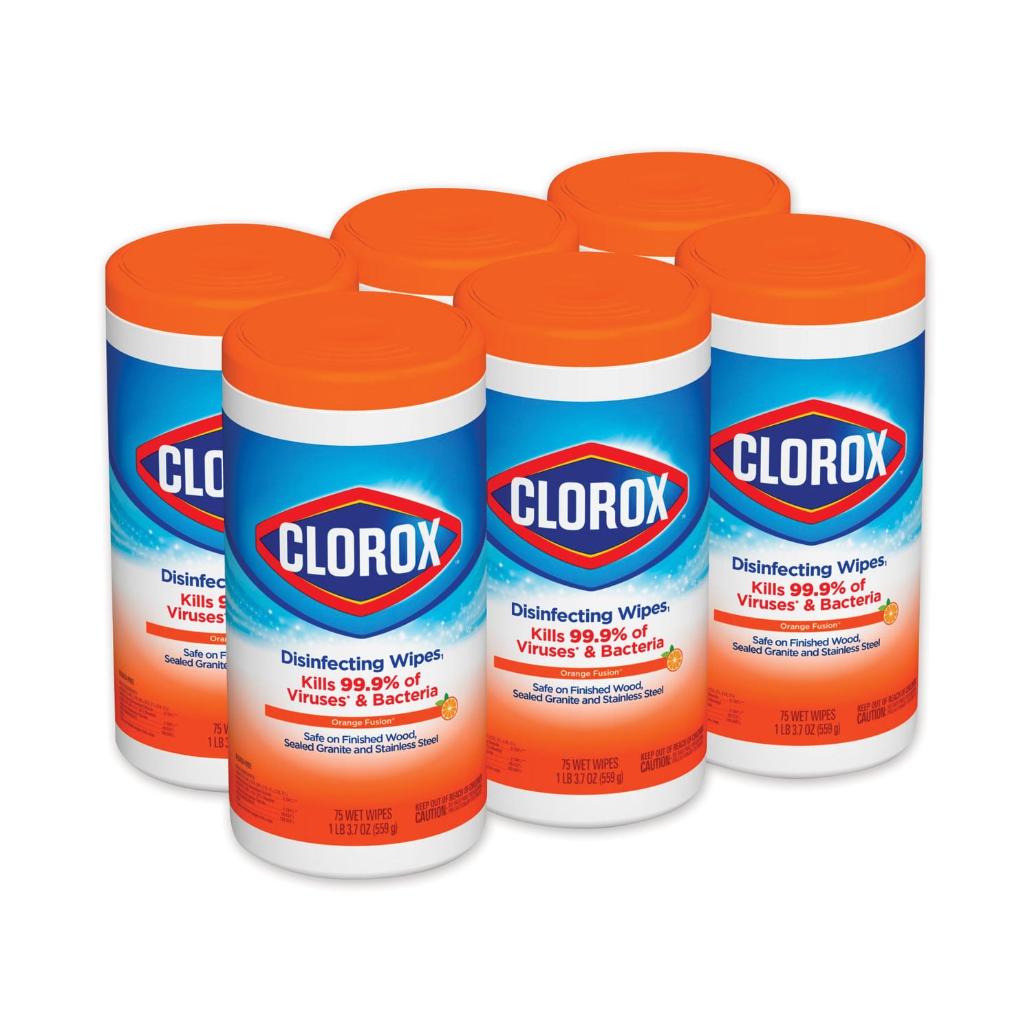 Clorox Disinfecting Wipes, 7 x 8, Orange Fusion, 75/Canister, 6