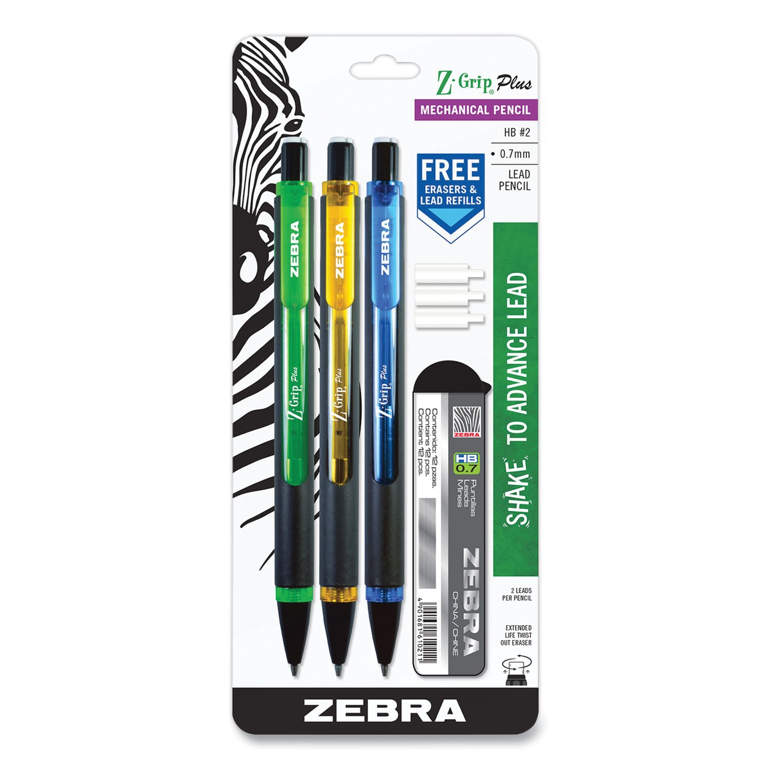 Zebra Z-Grip Plus Mechanical Pencil, 0.7 mm, HB (#2), Black Lead