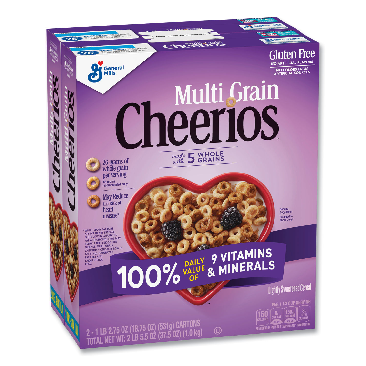 Cheerios Whole Grains MultiGrain Cereal, 18.53 oz Box, 2/Pack