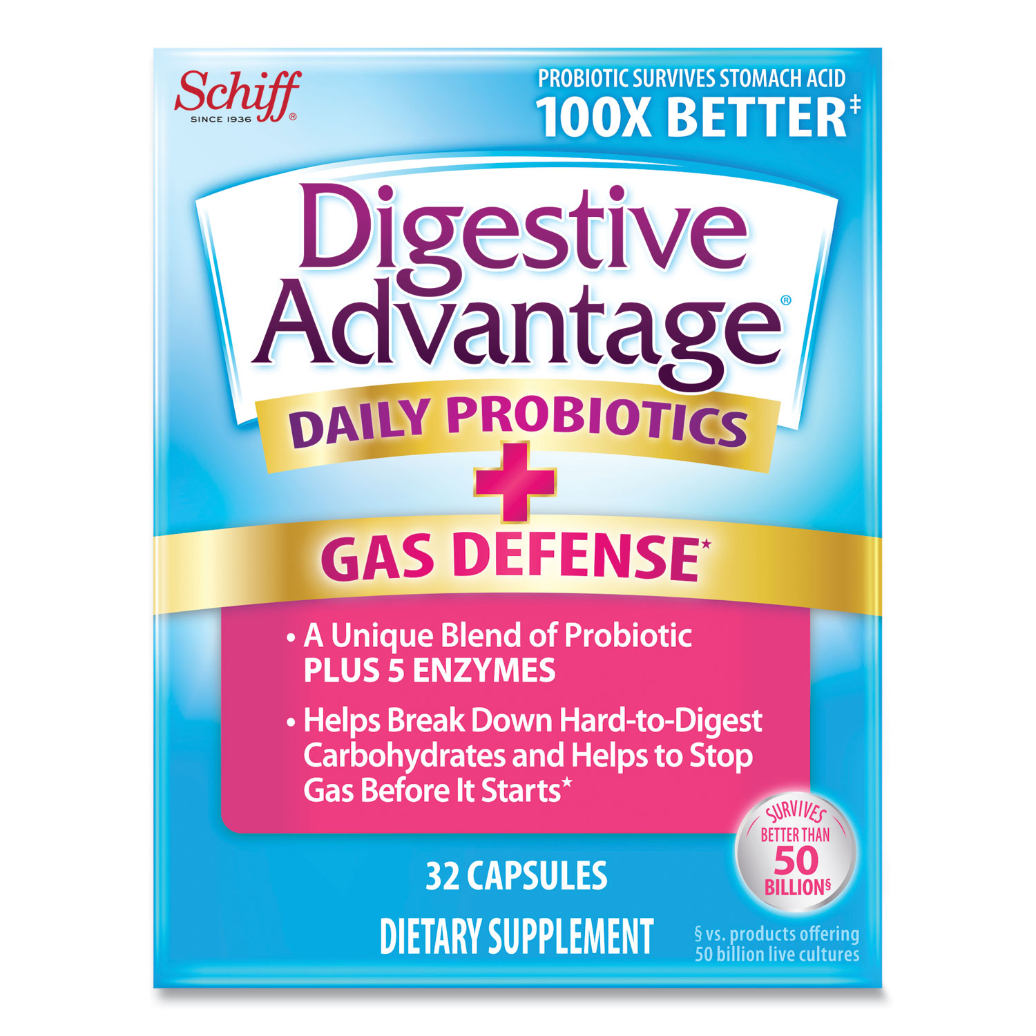 Digestive Advantage Fast Acting Enzyme plus Daily Probiotic Capsule, 32