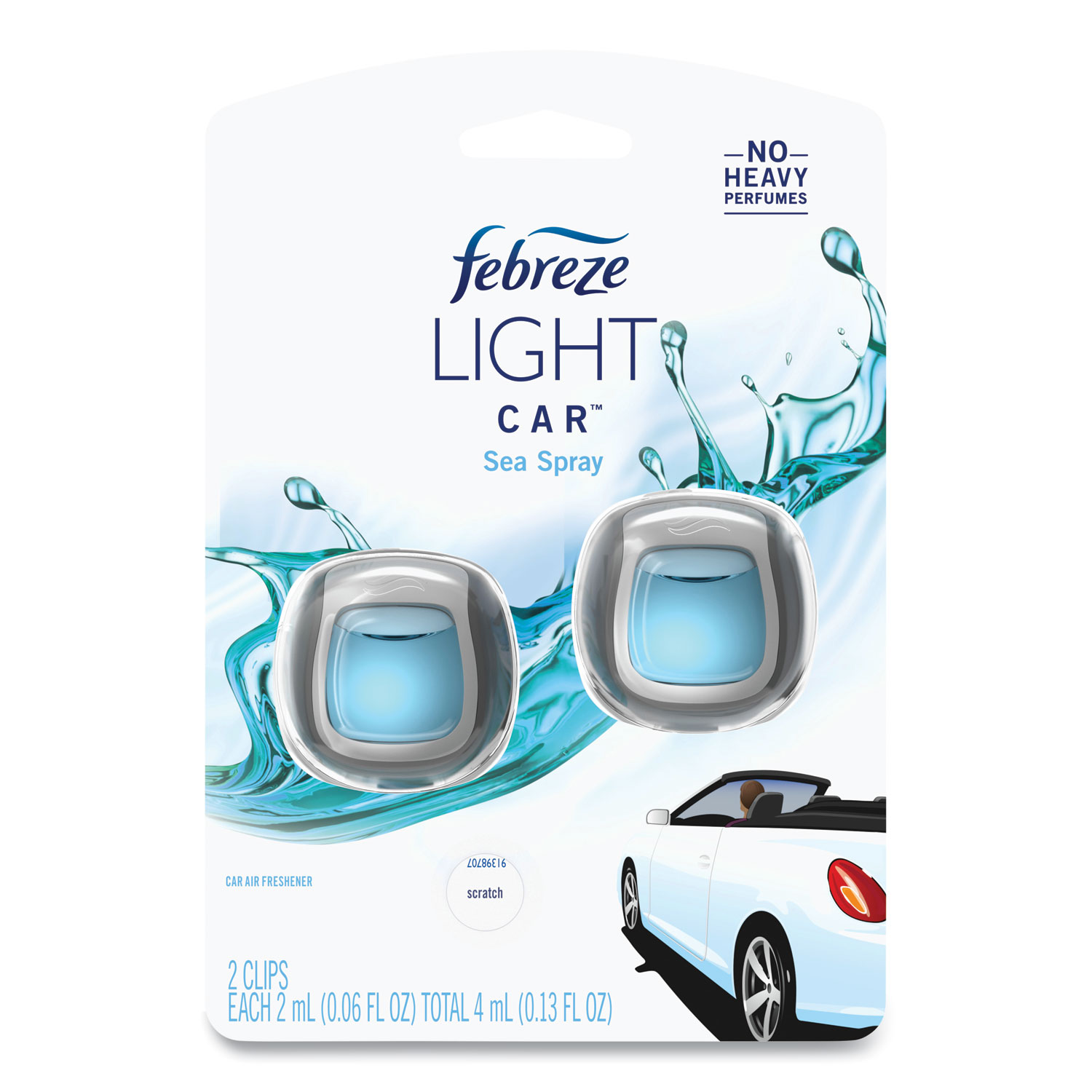Febreze CAR Air Freshener, Sea Spray, 2 mL Clip, 2/Pack, 8 Packs/Carton