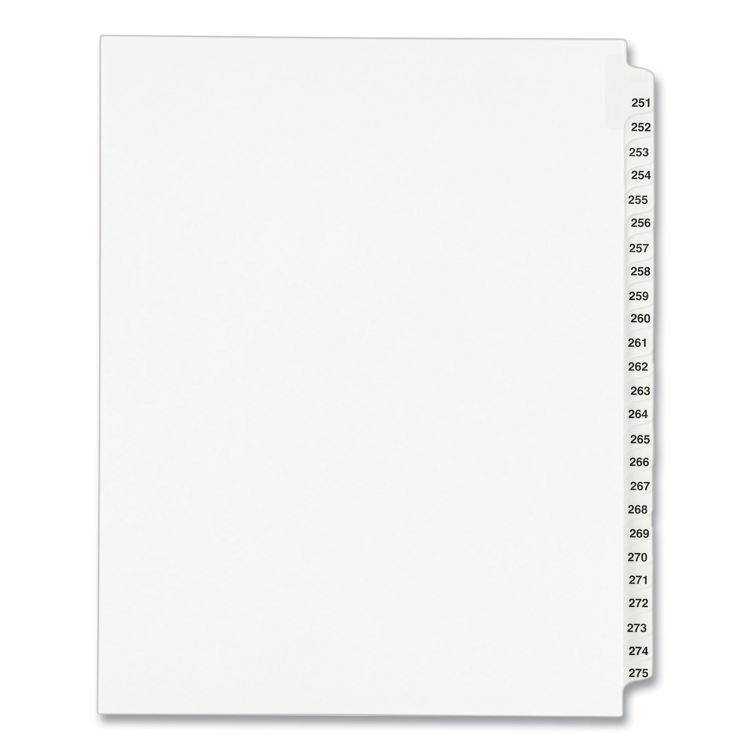 Preprinted Legal Exhibit Side Tab Index Dividers, Avery Style, 25Tab, 251 to 275, 11 x 8.5