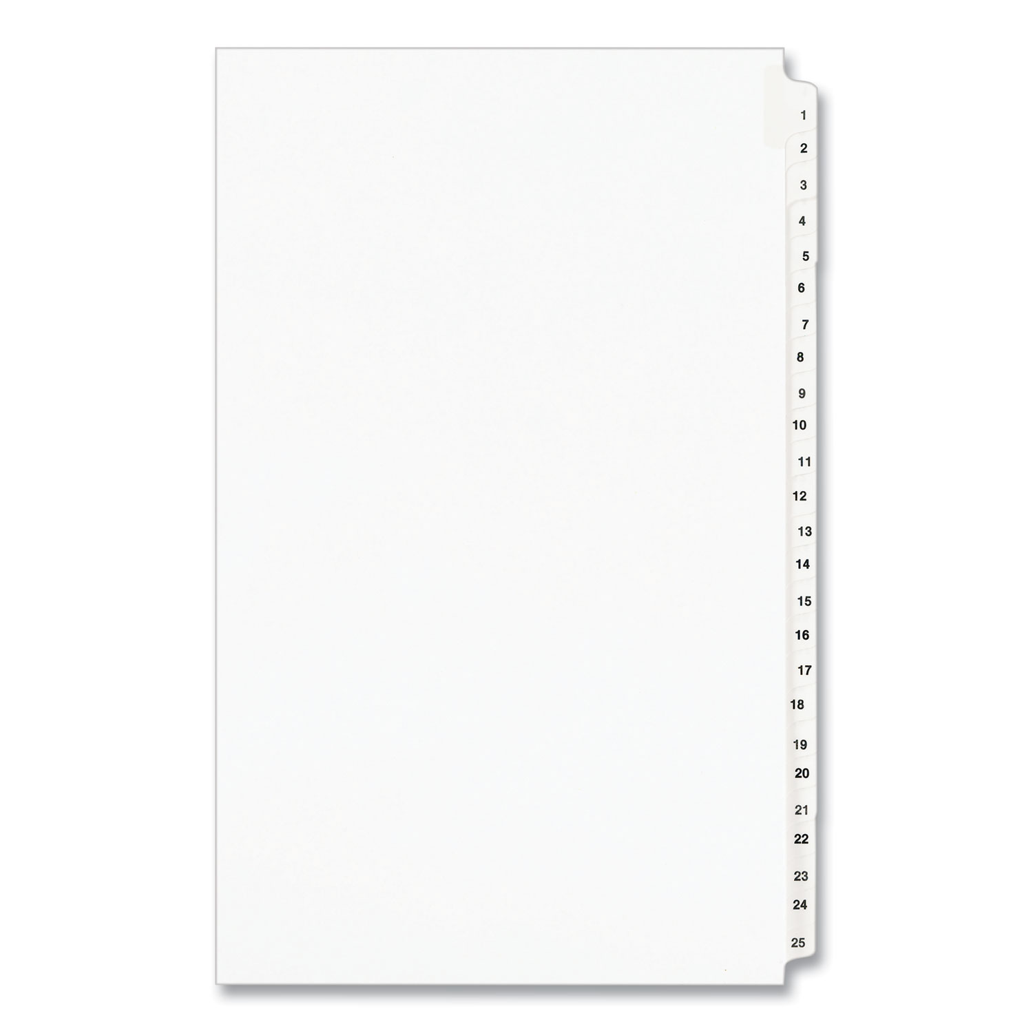 Preprinted Legal Exhibit Side Tab Index Dividers, Avery Style, 25Tab, 1 to 25, 14 x 8.5, White
