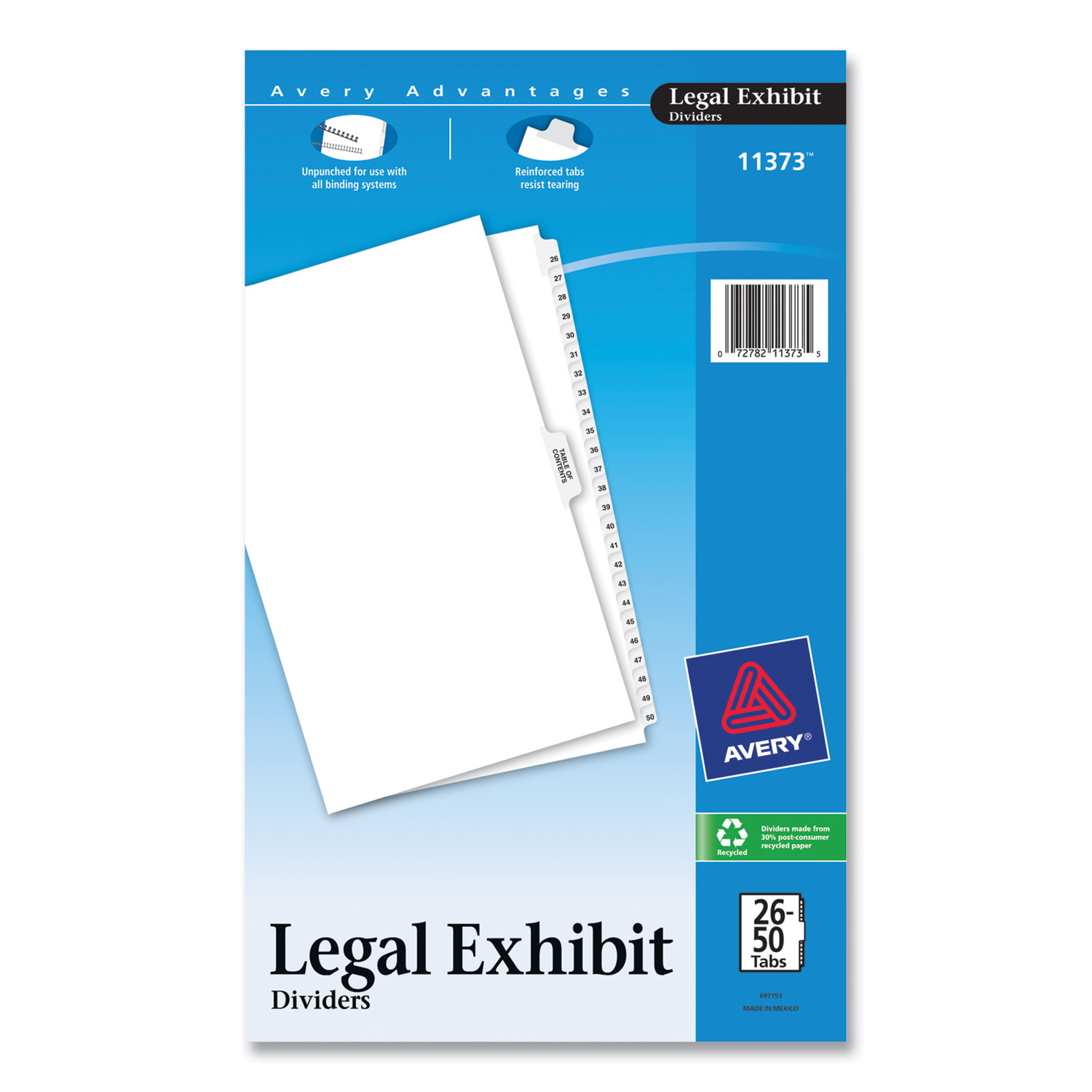 Preprinted Legal Exhibit Side Tab Index Dividers, Avery Style, 26Tab, 26 to 50, 14 x 8.5, White