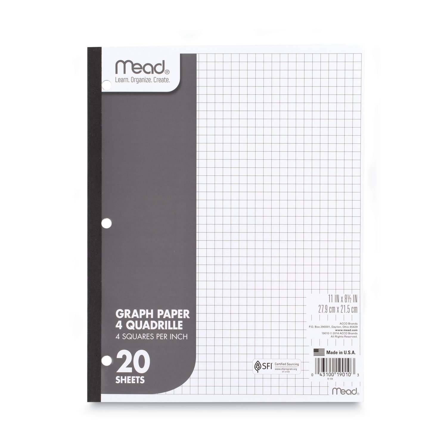 Mead Graph Paper Tablet, 3-Hole, 8.5 x 11, Quadrille: 4 sq/in, 20 Sheets/Pad, 12 Pads/Pack (19010) | OfficeCrave.com for Free Printable Graph Paper 10 Squares Per Inch