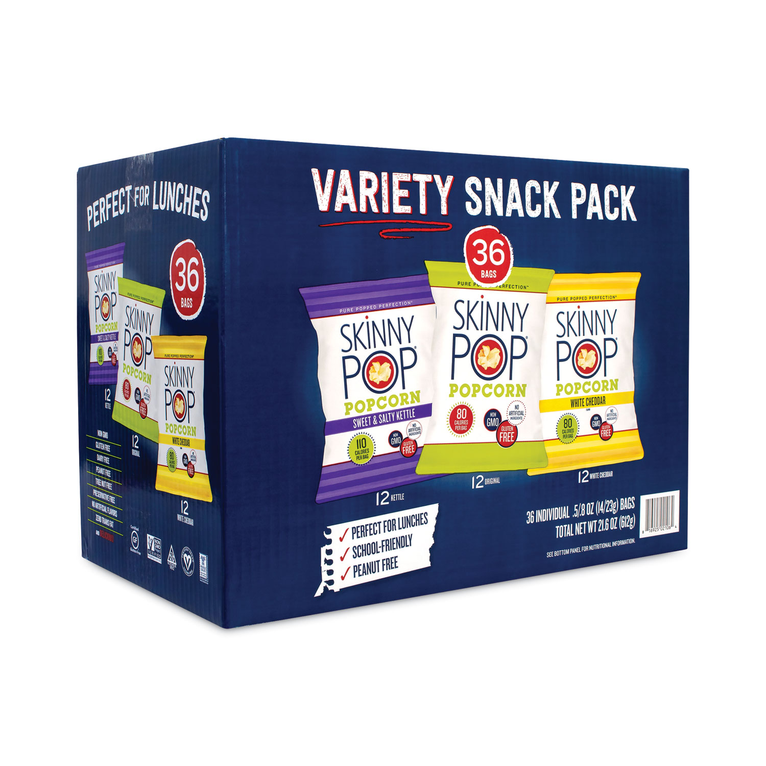 SkinnyPop Popcorn Popcorn Variety Snack Pack, 0.5 oz Bag, 36 Bags/Box ...