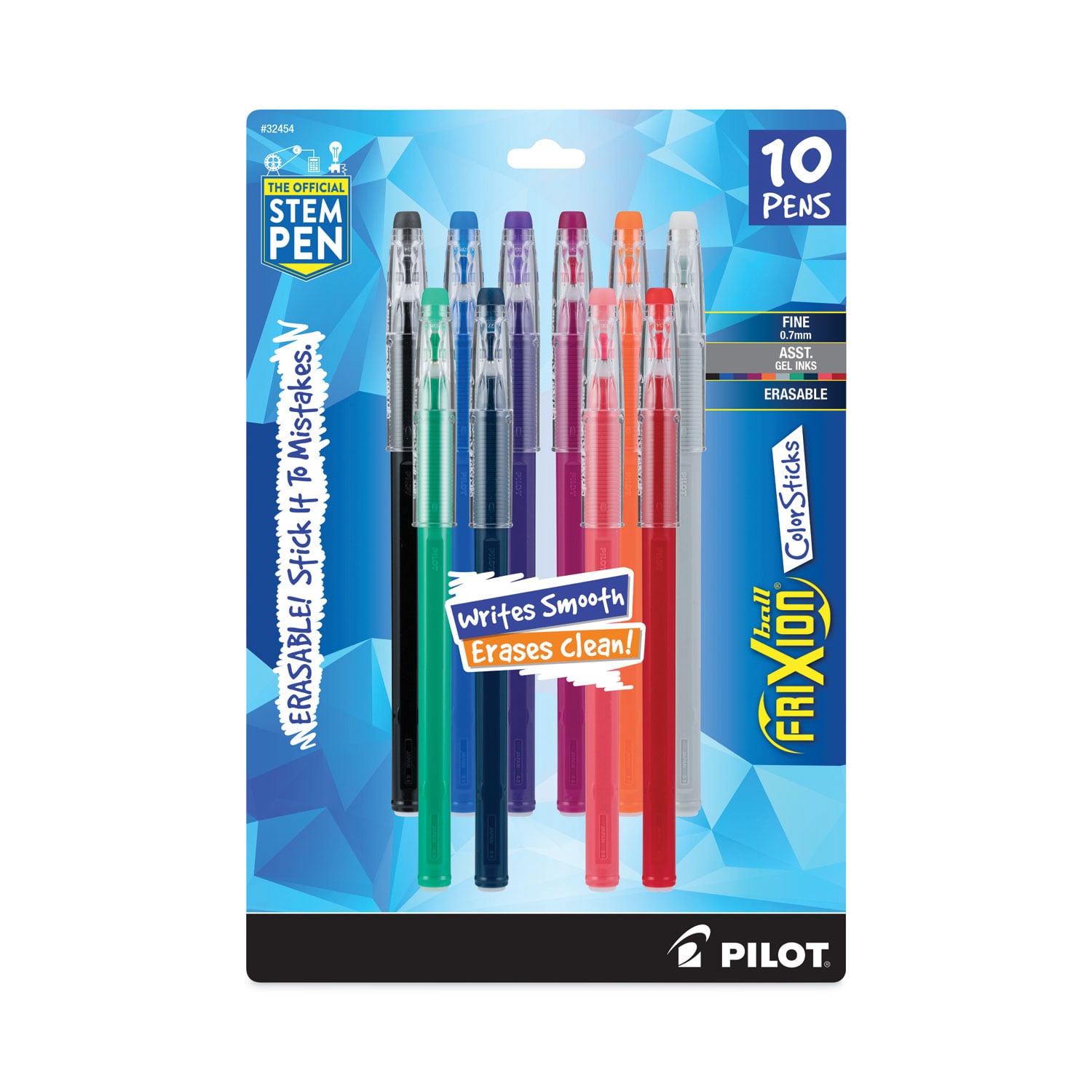 Pilot FriXion ColorSticks Erasable Stick Gel Pen, 0.7mm, Assorted
