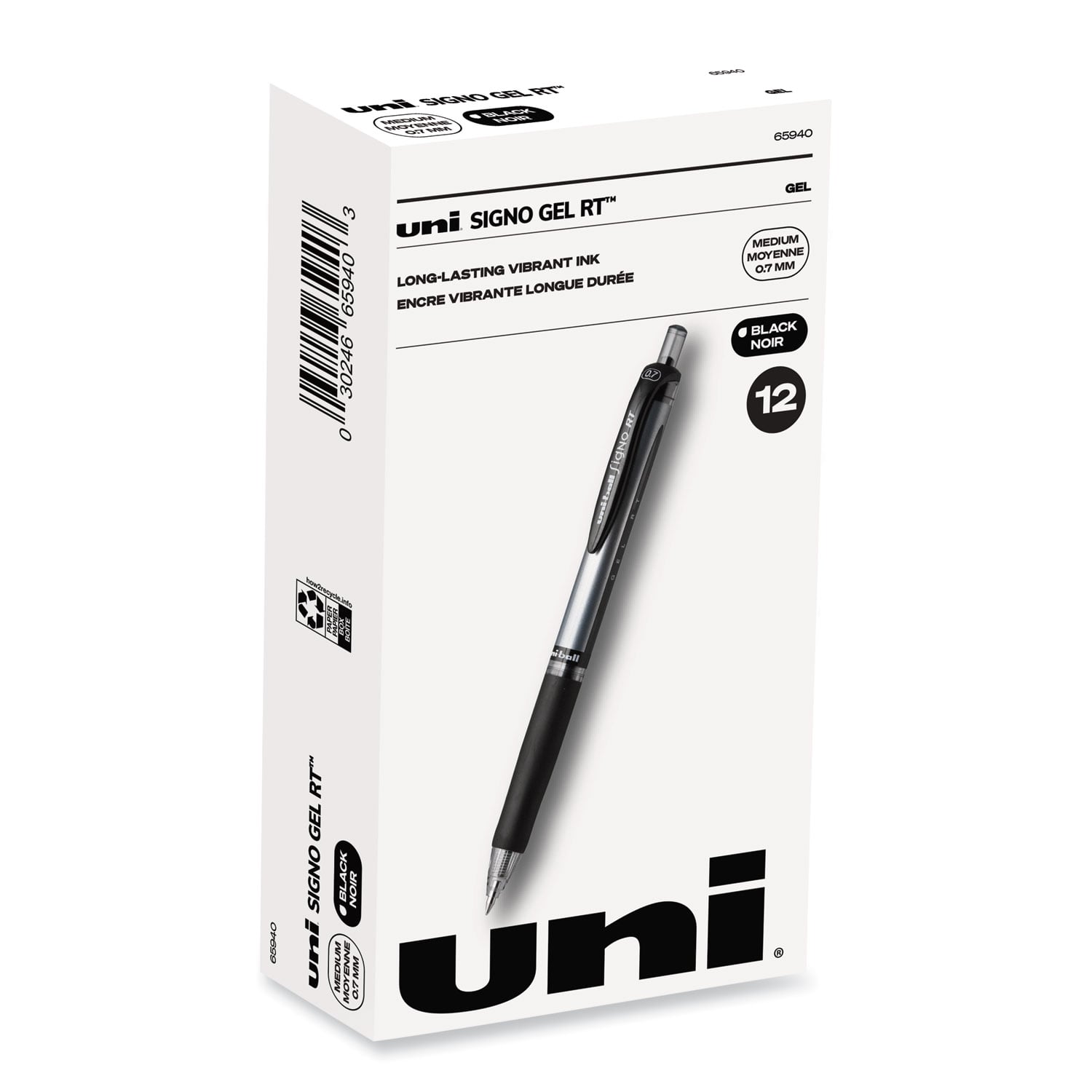 uni-ball Signo Retractable Gel Pen, Black Ink, Black