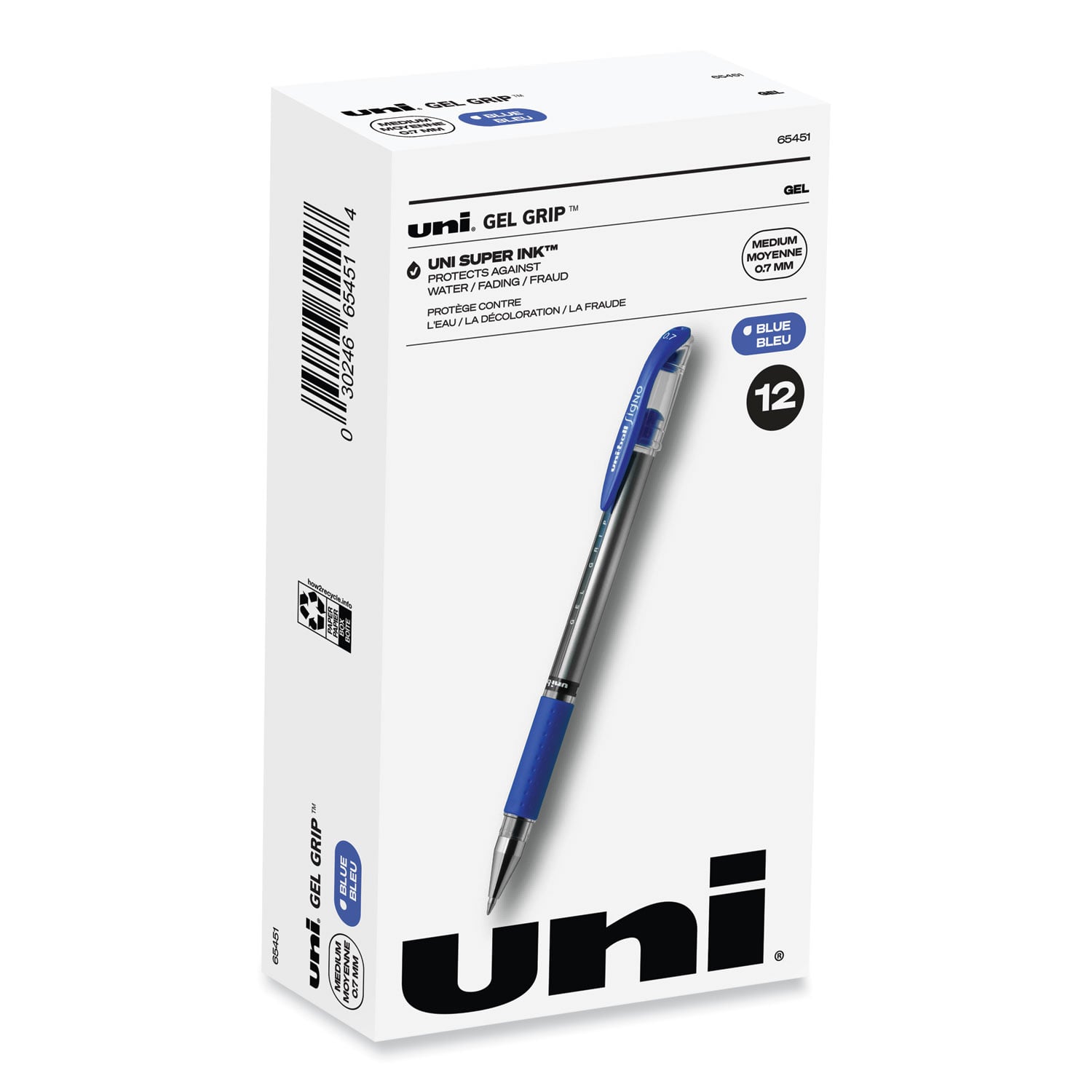 uni-ball Signo GRIP Stick Gel Pen, Medium Blue Ink, Silver