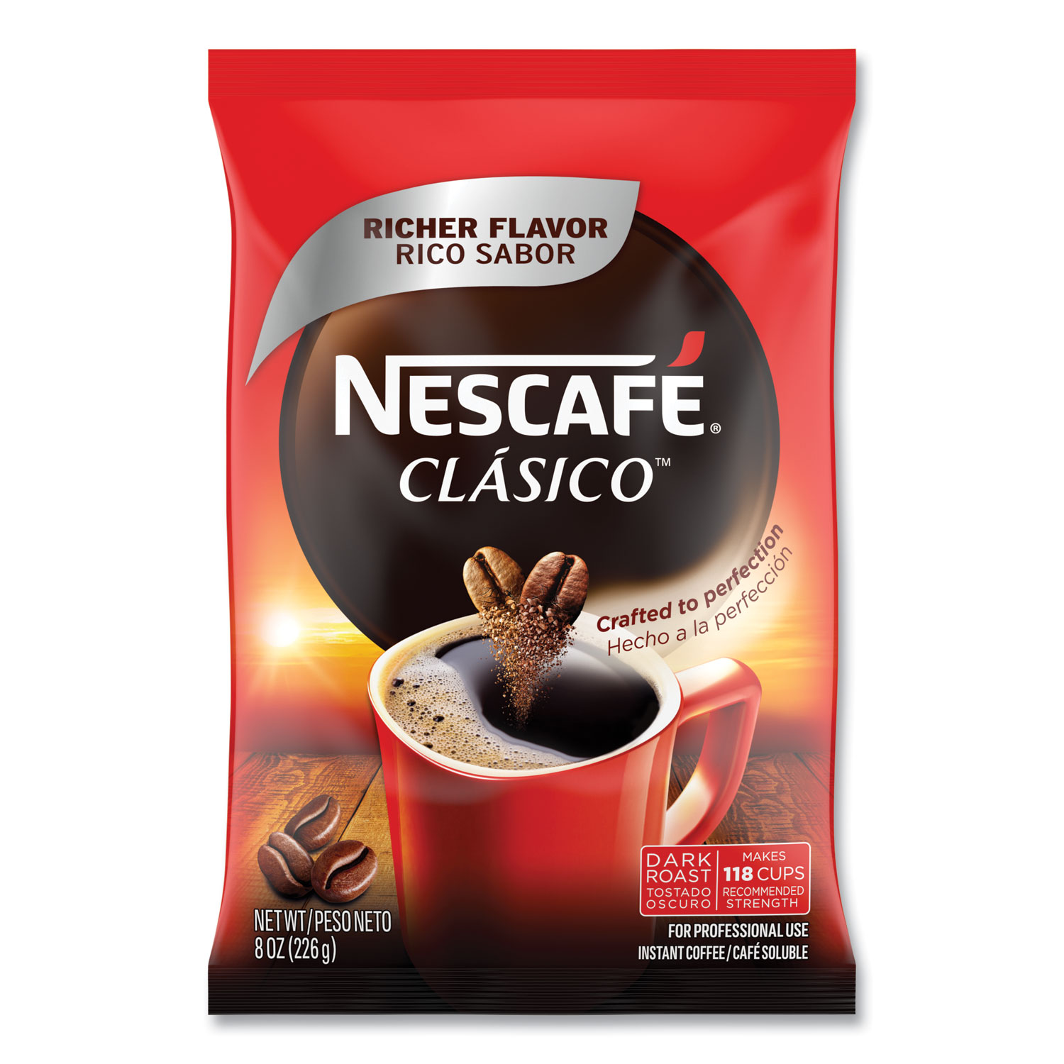 Nescaf Clasico Dark Roast Instant Coffee, 8 oz, 12/Carton (70948CT