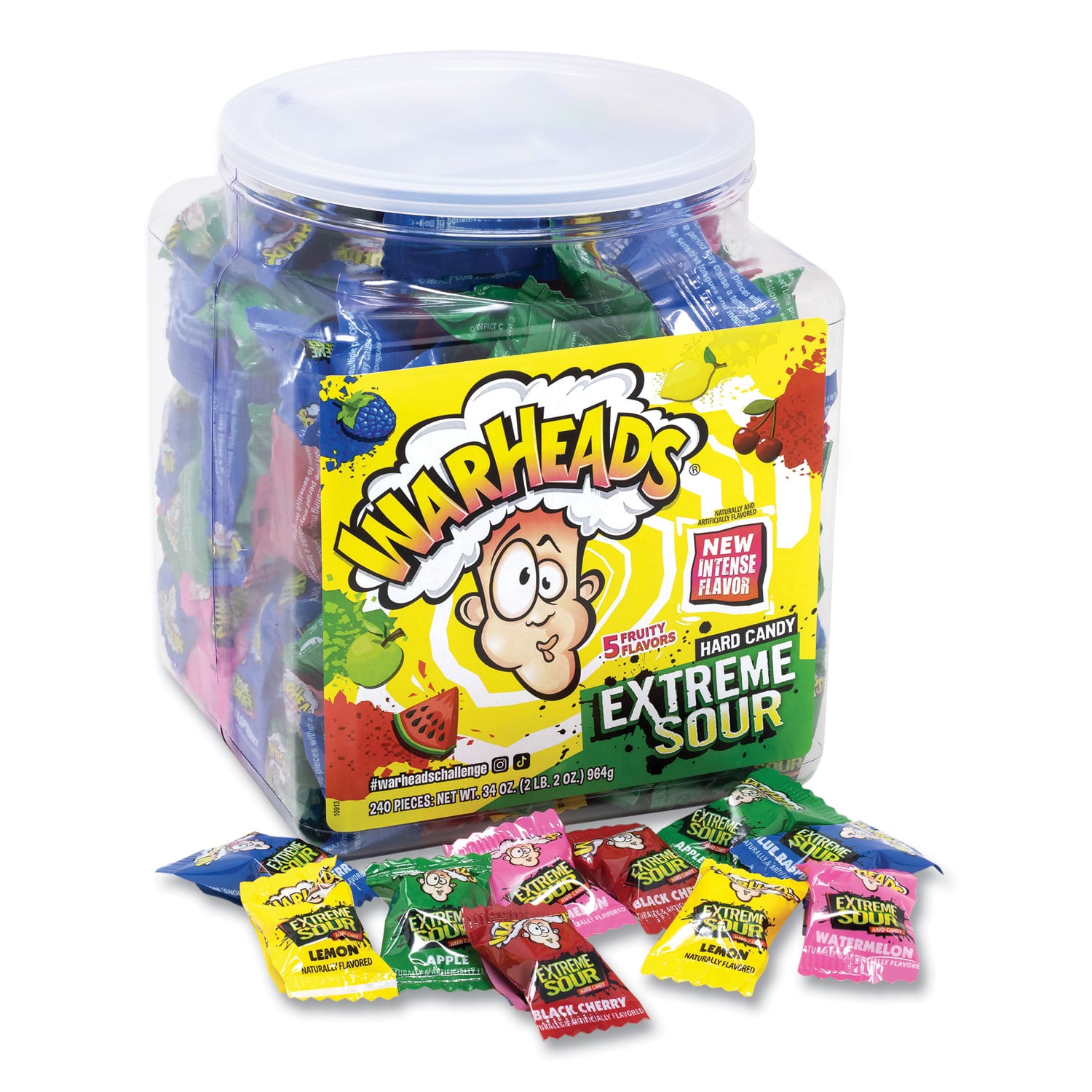 WARHEADS Xtreme Sour Hard Candy, Assorted Flavors, 34 oz Tub