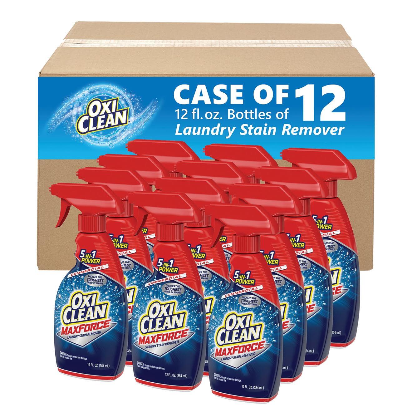 OxiClean Max Force Stain Remover, 12 oz Spray Bottle, 12/Carton