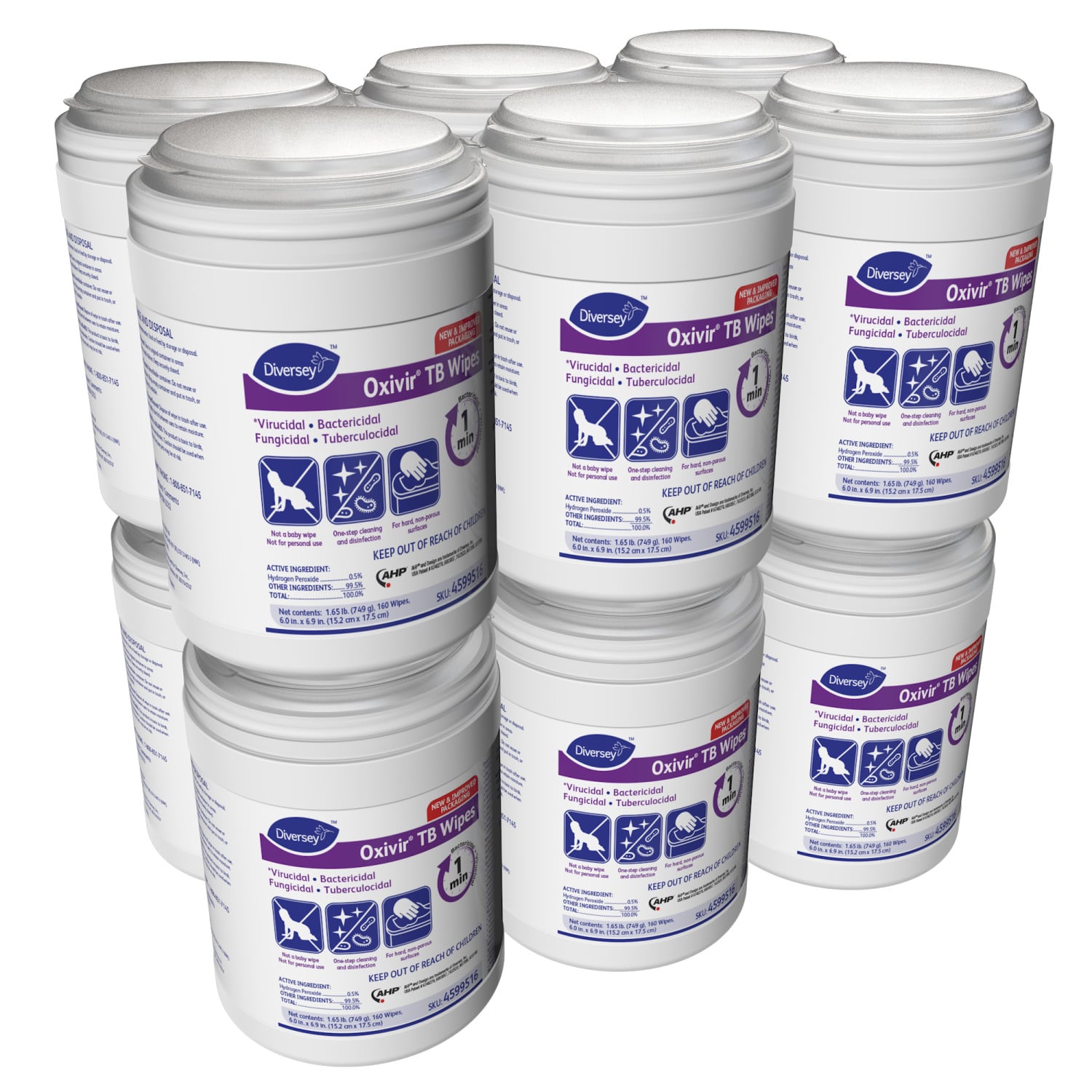 Diversey Oxivir TB Disinfectant Wipes, 6 x 7, White, 160/Canister